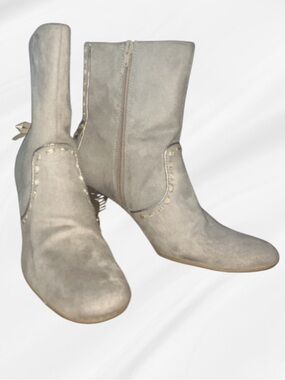 Predictions Stone Gray Satin Bow Ankle Heels